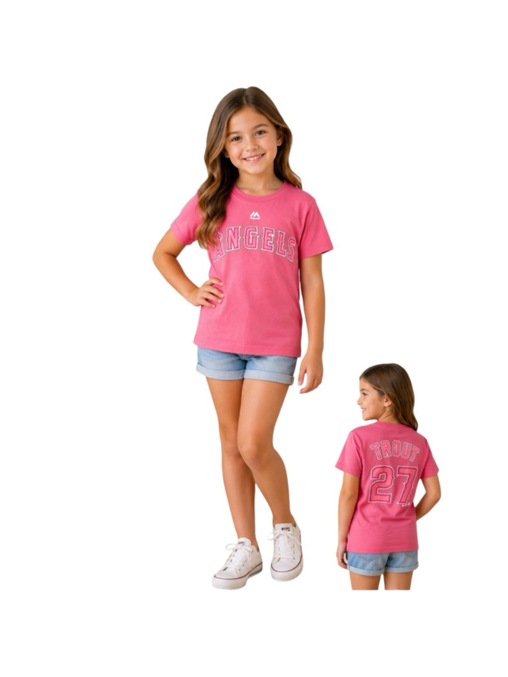 Majestic Los Angeles Angels Mike Trout #27 Pink T-Shirt Girls Size 7/8